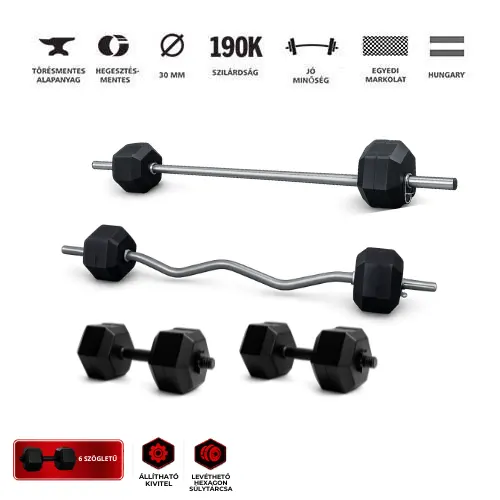 GazoFitness® Hardcore Hatszögletű Súlyzó Csomag (Összesen: 45 kg)