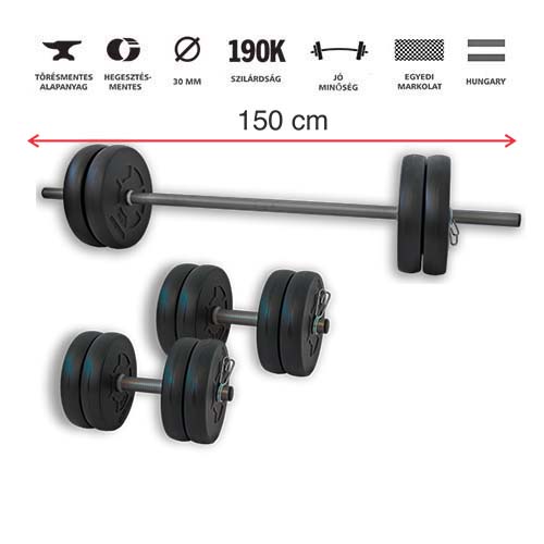 GazoFitness® Hardcore Szett 45 Kg /150 cm hosszú rúddal/
