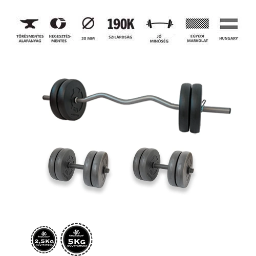 GazoFitness® Hardcore Szett Francia Rúddal, 45 kg (Menetes kézisúlyzórúddal)