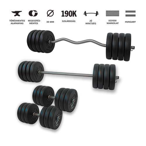 GazoFitness® Hardcore Szuperszett 119 Kg /150 cm hosszú egyenes ruddal/