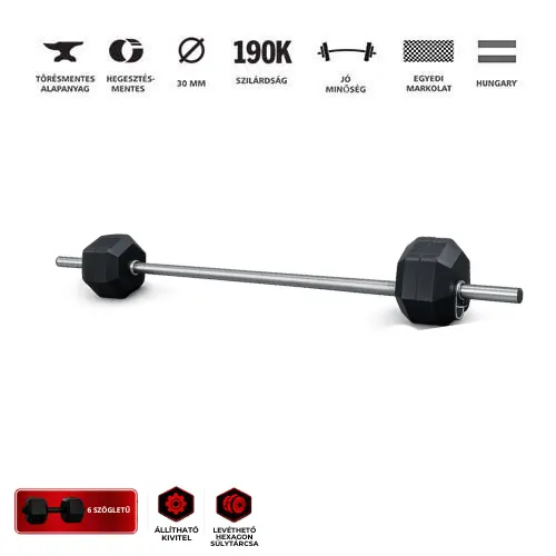 GazoFitness® Hatszögletű súlyzókészlet kétkezes rúddal 8 kg