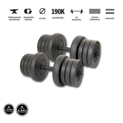 GazoFitness® Kézi Súlyzó 2 x 15Kg.(Össz: 30Kg)Menetes súlyzórúddal