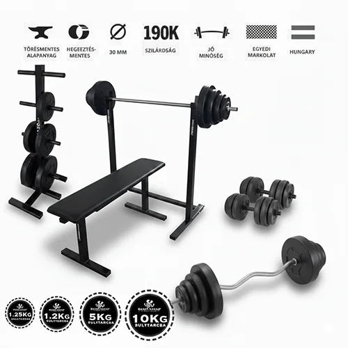 GazoFitness® Otthoni Fitness Súlyzó Csomag – Állvány + Pad (össz. 108 kg)